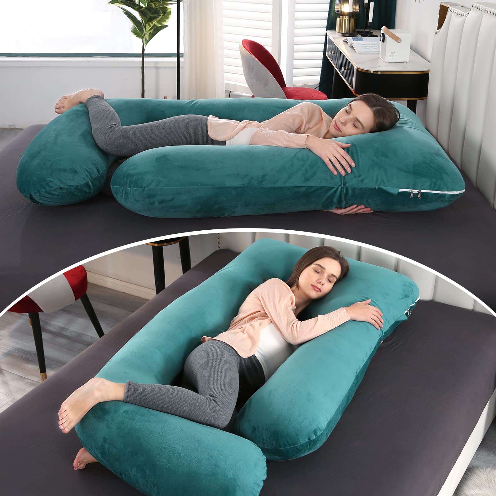 Elover pillow in side-sleep position supports hips and spine.