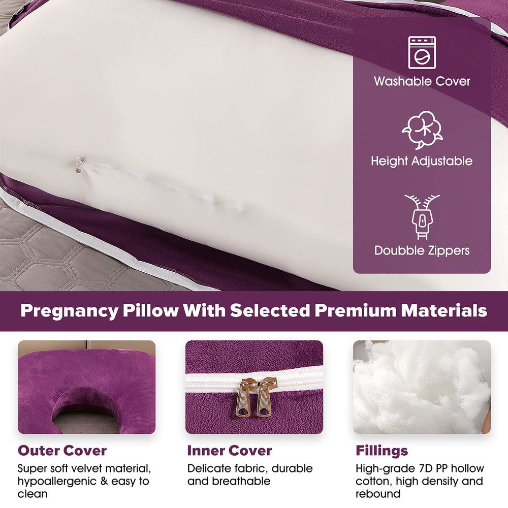 Elover U-shaped pillow velvet cover in dark purple for easy washing and luxury touch.