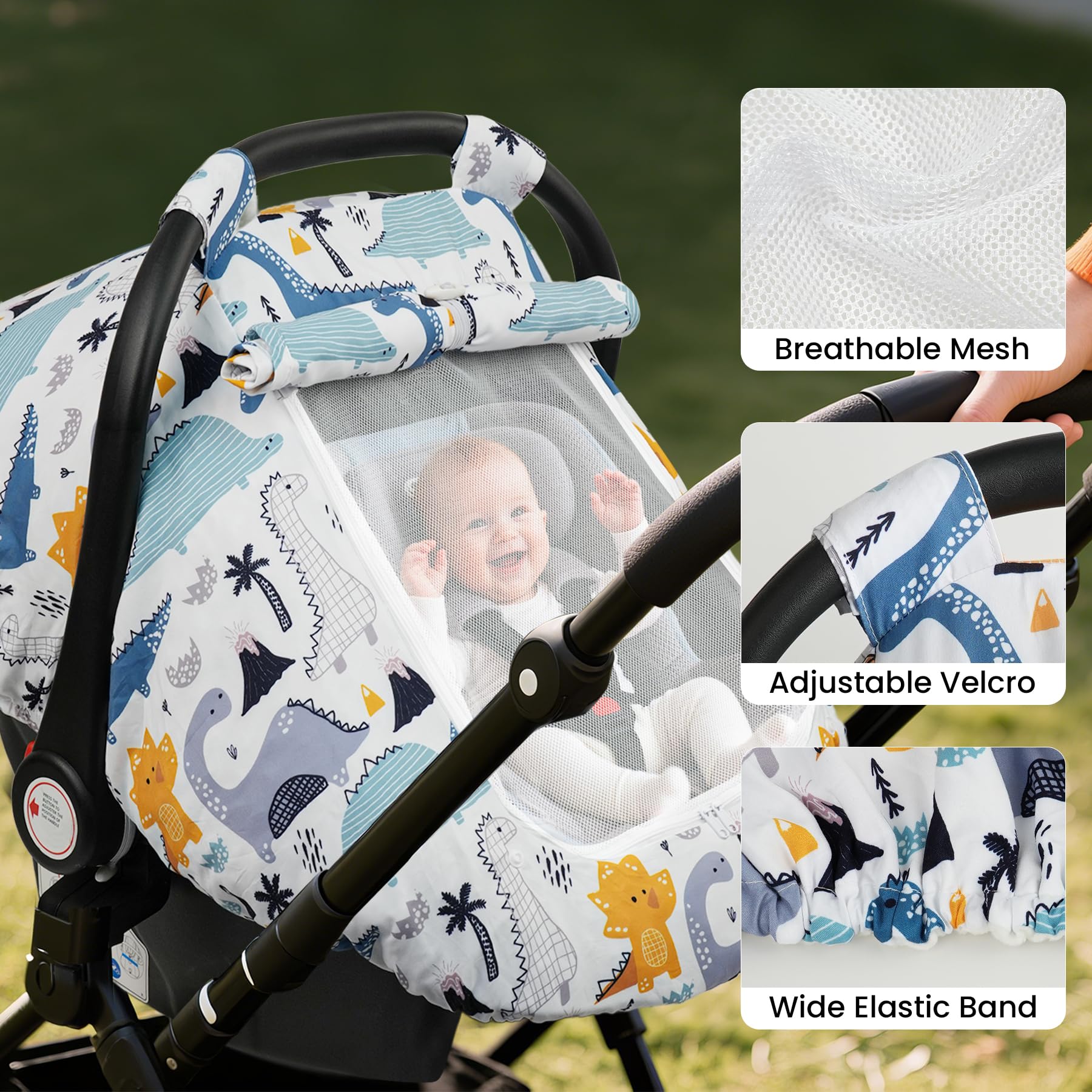 Elstey car-seat-cover-soft-velcro-handle-securement makes hands-free setup easy.