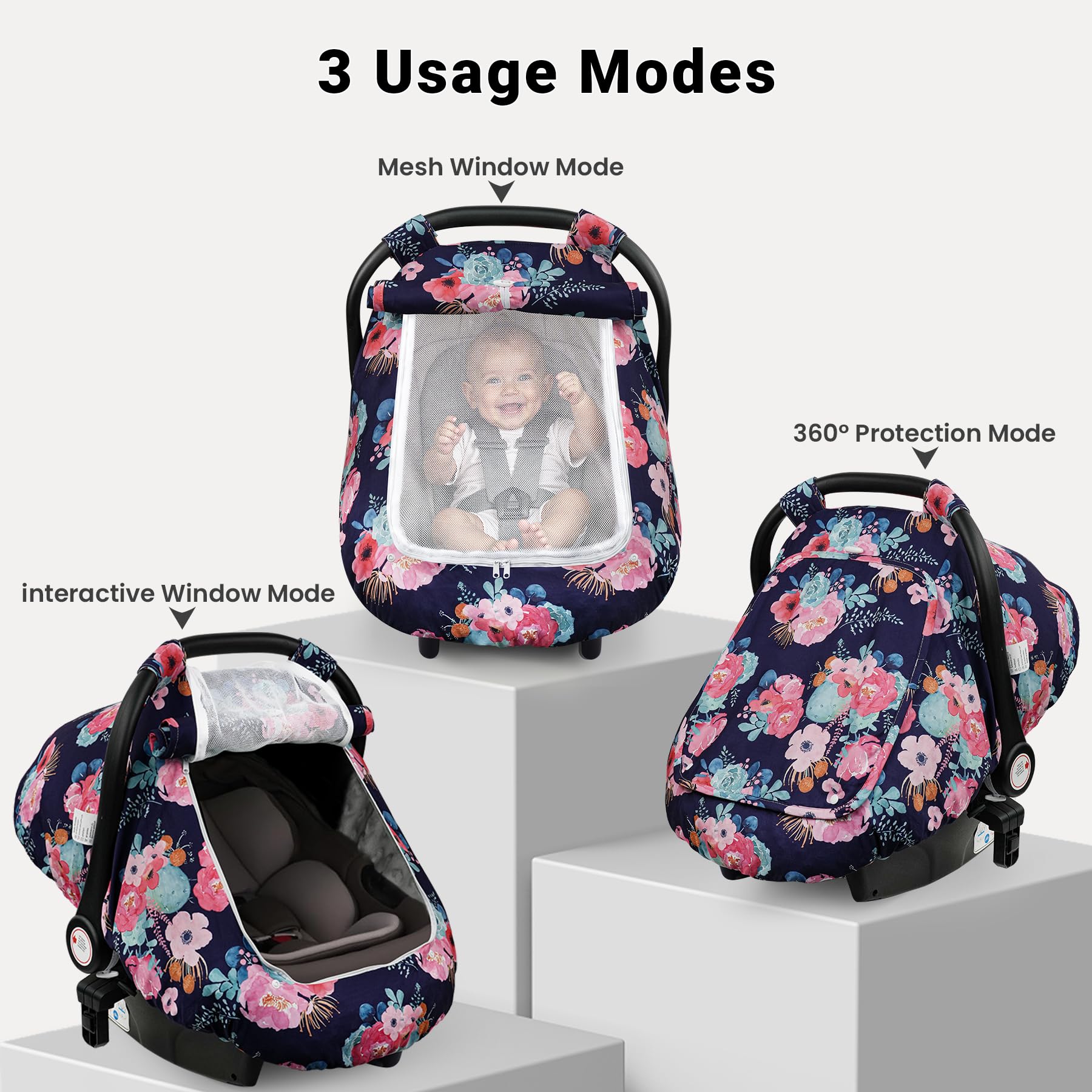 Elstey car seat cover with zippered mesh window for baby ventilation.