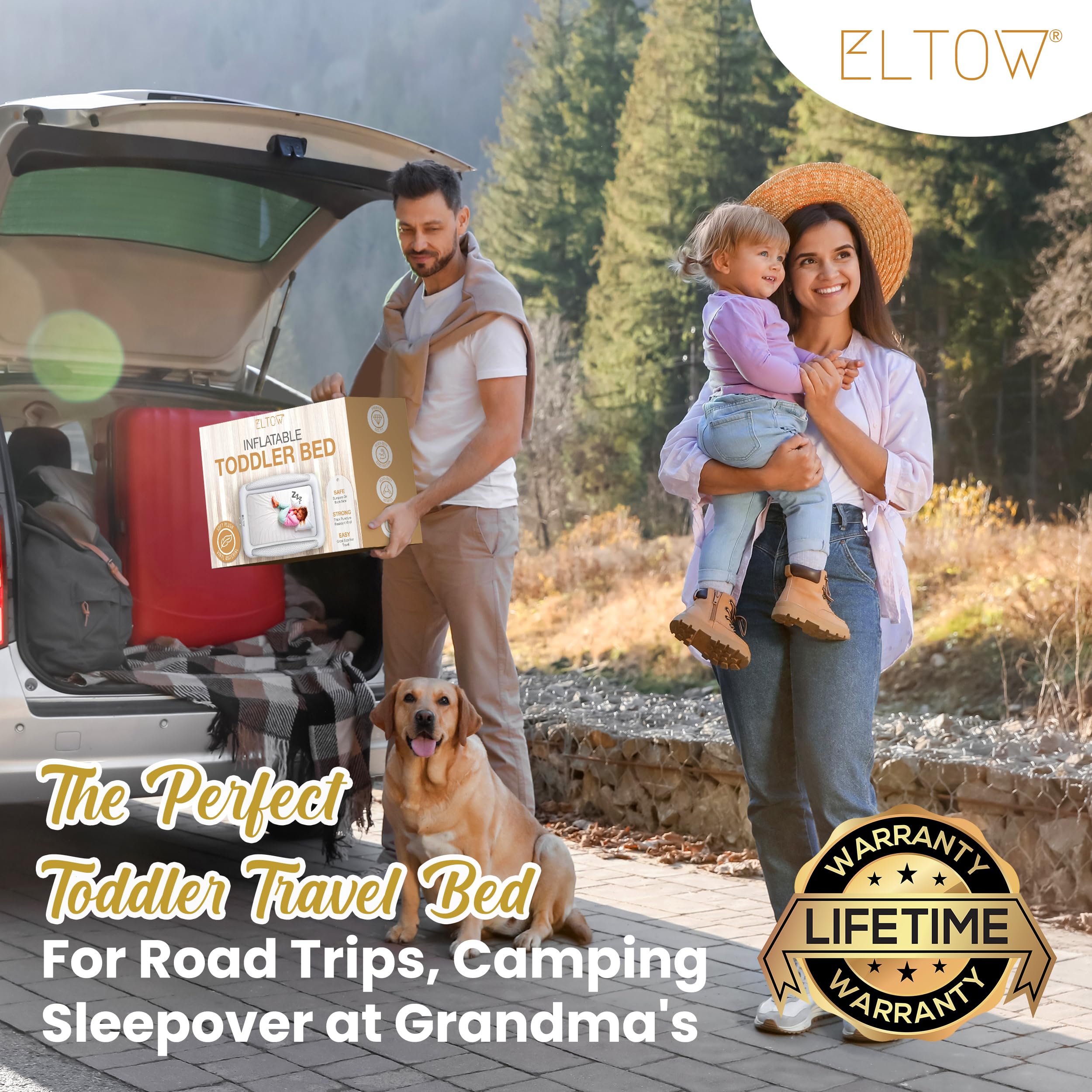 ELTOW carry bag keeps travel bed and pump organized for trips.