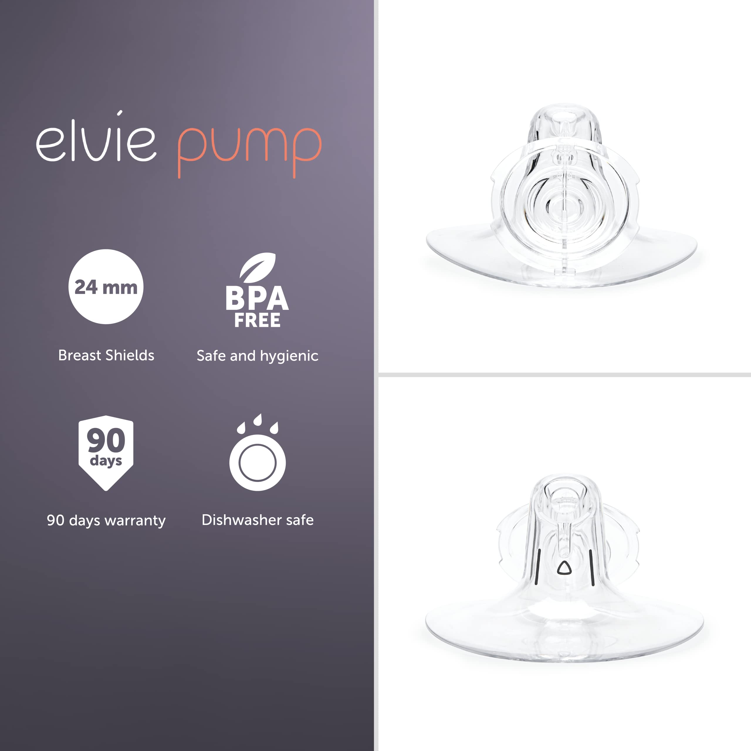 Elvie 24mm close-up nipple-fit, aligns correctly for better suction.