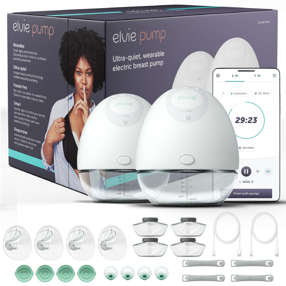 Elvie double pump in-bra discreet design enables subtle, hands-free pumping.