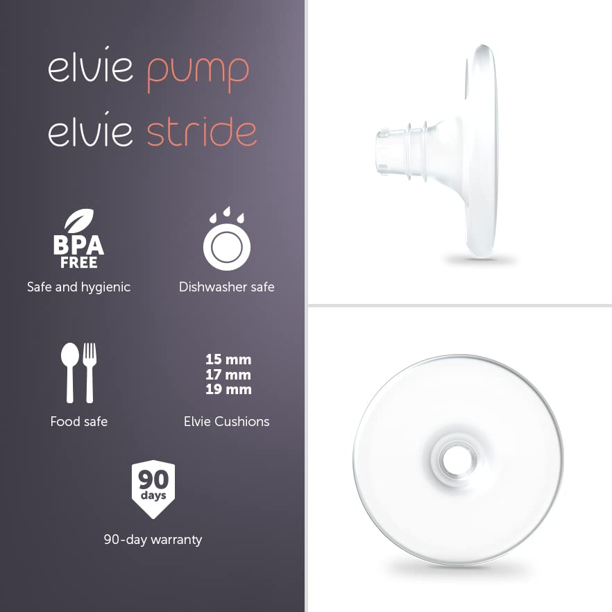 Elvie Nipple Cushions 17mm on Elvie Pump demonstrating secure seal.