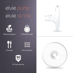 Elvie Nipple Cushions 17mm on Elvie Pump demonstrating secure seal.