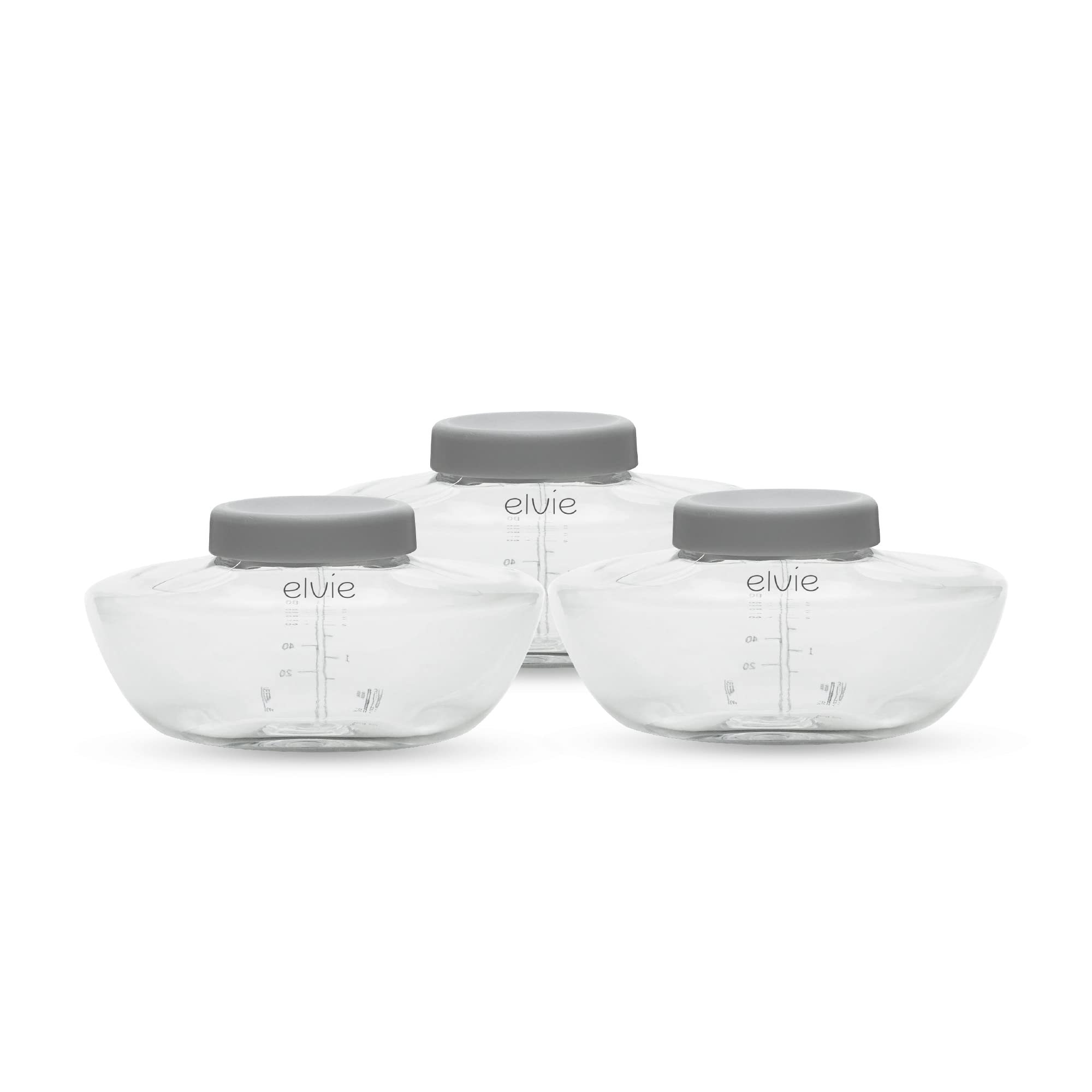 Elvie Pump bottle collection demonstrates milk collection compatibility for convenient pumping.