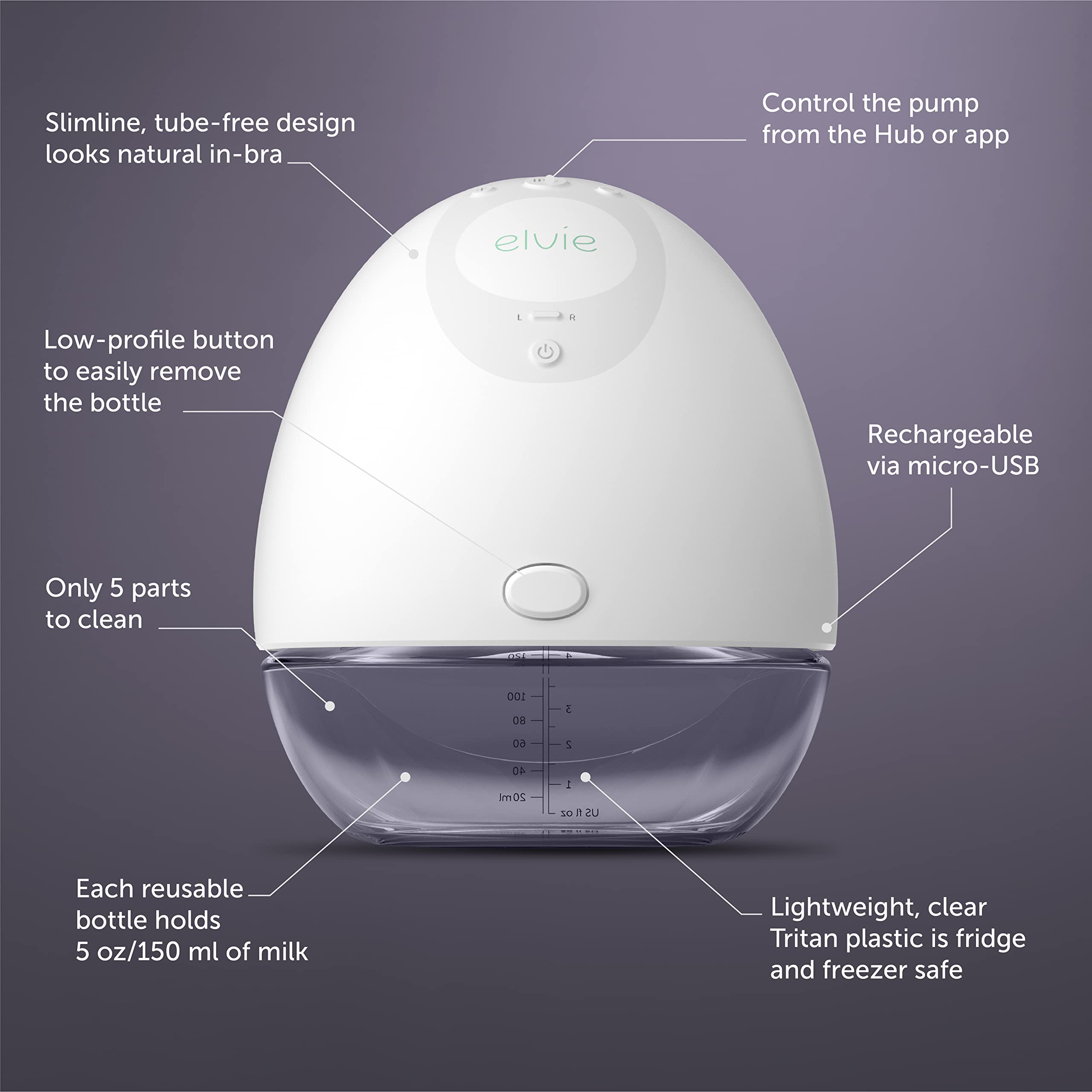 Elvie quiet pump with piezo suction operates with near-silent performance.