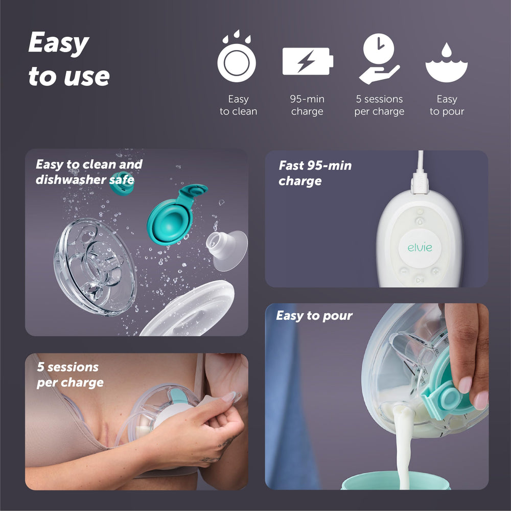 Elvie Stride 2 rechargeable battery provides cordless pumping flexibility anywhere.