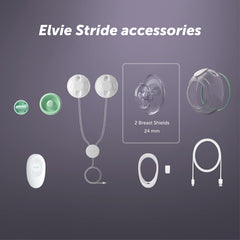 Elvie Stride 24mm cleaning visualization showing dishwasher-safe parts for quick sanitation
