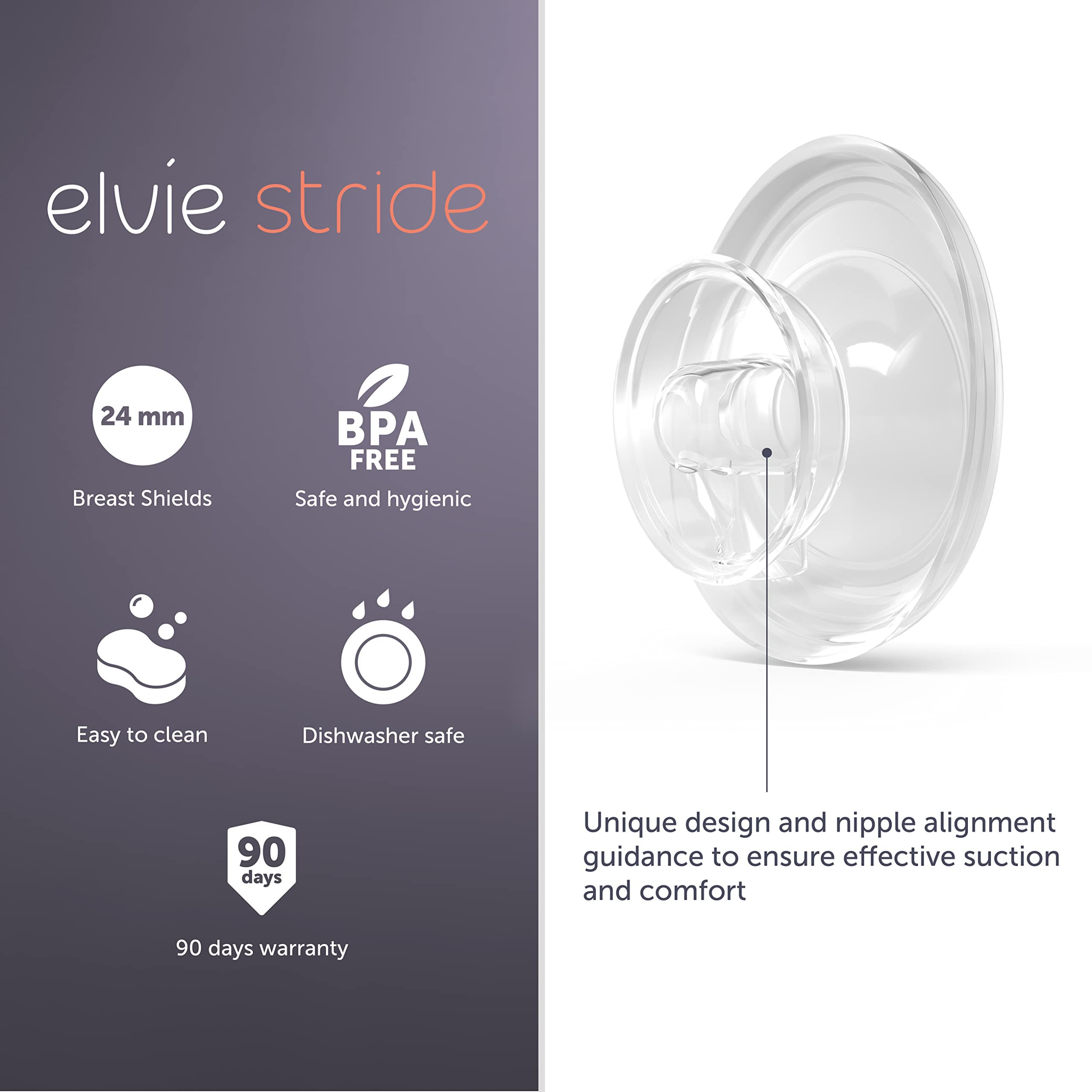 Elvie Stride 24mm breast shield pack 02 highlighting correct nipple alignment during pumping