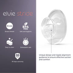 Elvie Stride 21mm shield pack close-up highlighting BPA-free materials.