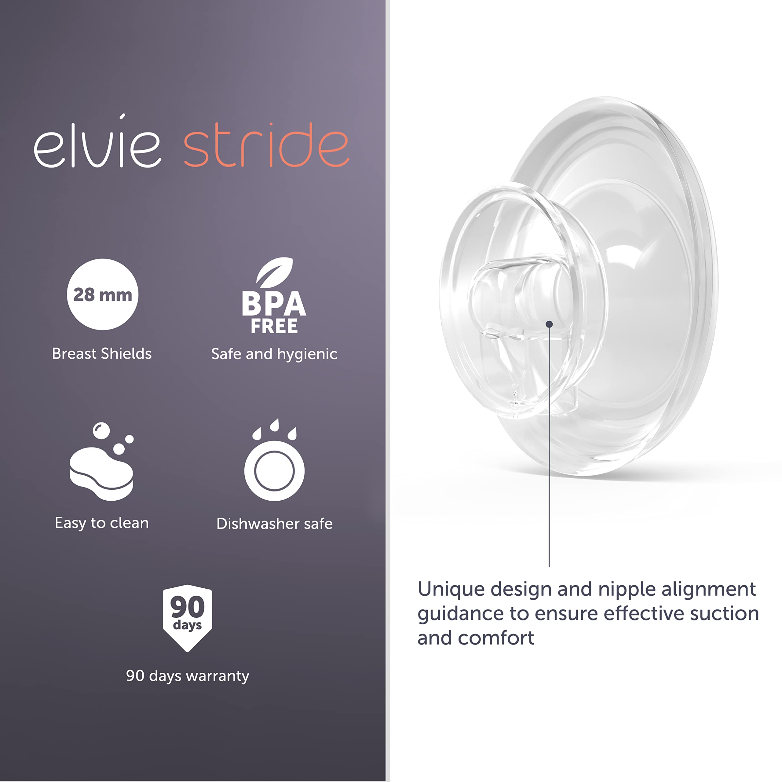 Elvie Stride 28mm shield side view shows smooth edges for nipple alignment