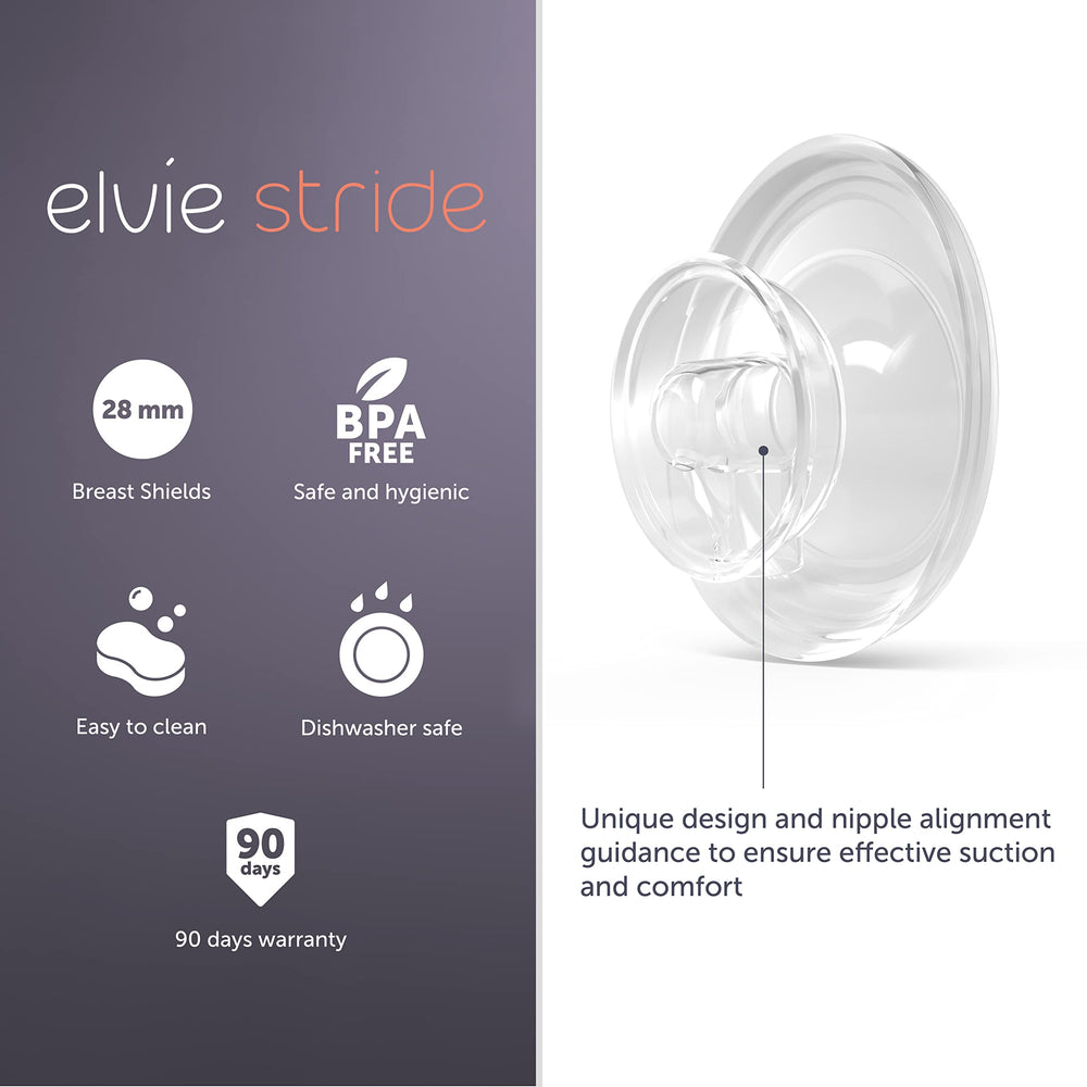 Elvie Stride 28mm shield side view shows smooth edges for nipple alignment