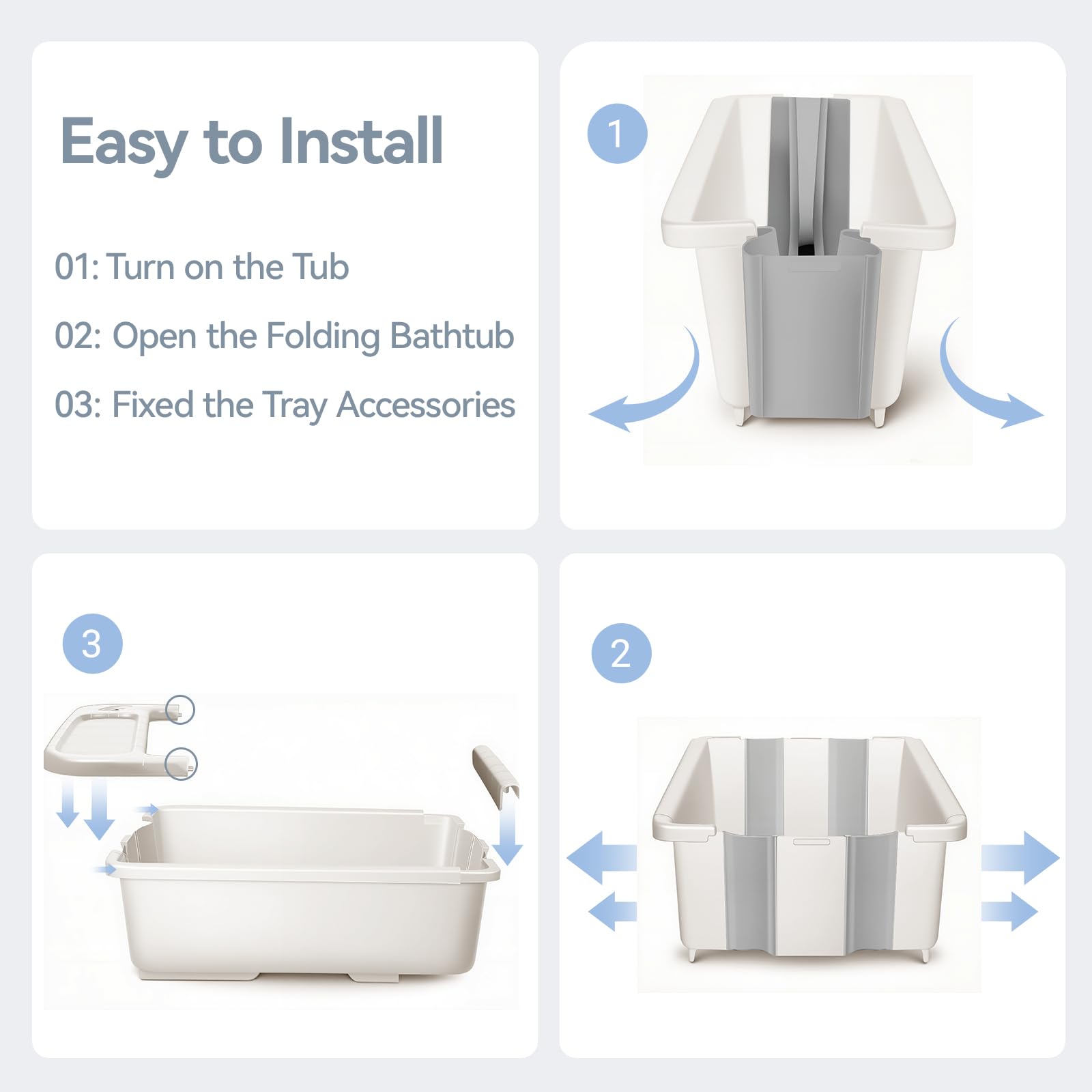 Large capacity bath tub provides generous space for growing babies.