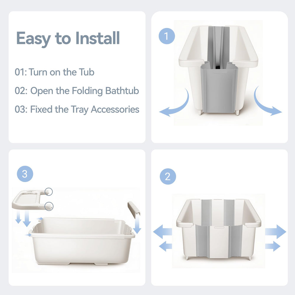 Large capacity bath tub provides generous space for growing babies.