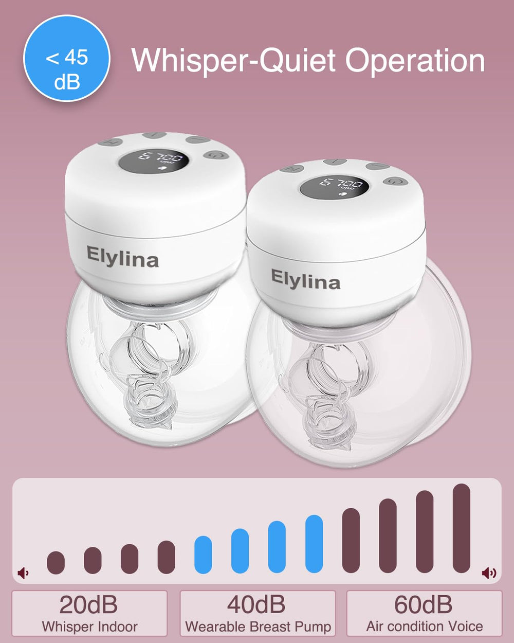 Elylina wearable breast pump auto memory enables quick one-touch setup.