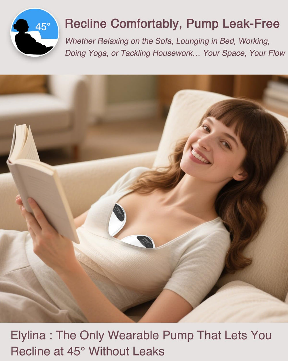 Elylina wearable-breast-pump-quiet-operation stays discreet under clothes for meetings.
