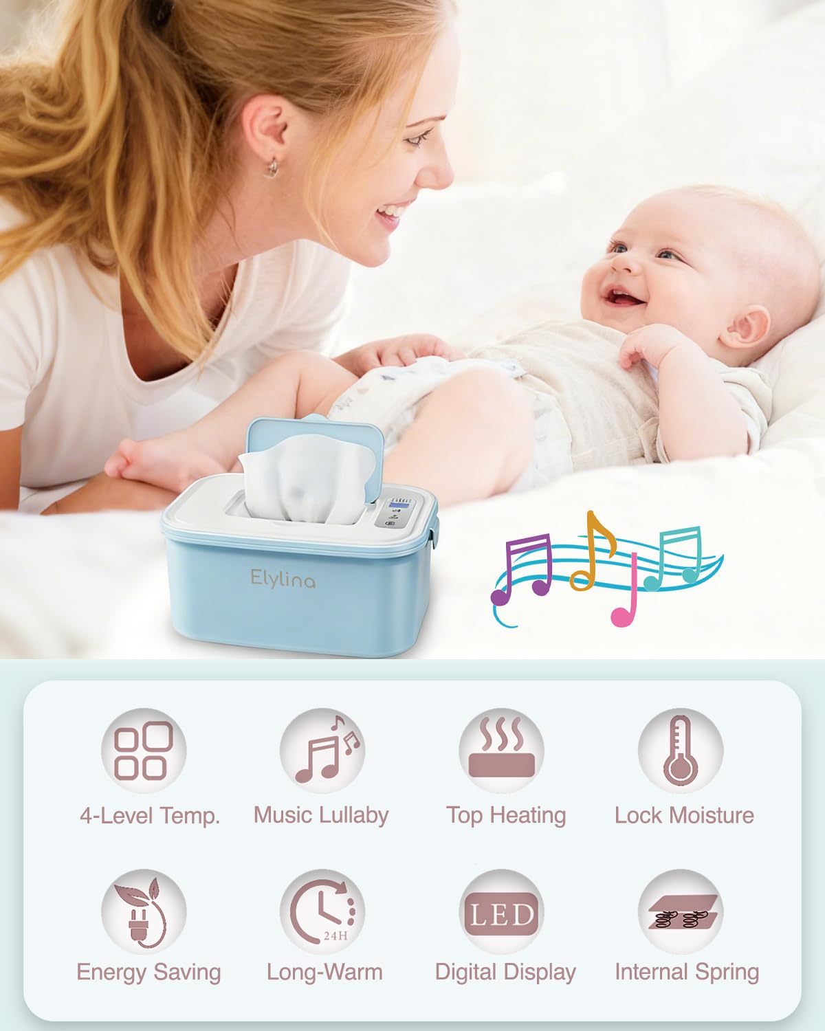 Elylina wipe warmer top warmth keeps wipes ready at hand.