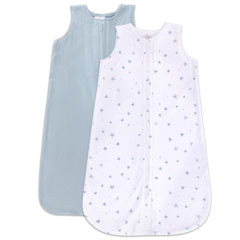 Ely's & Co. Baby Wearable Blanket blue star pattern offers warmth and soothing visual appeal for bedtime.