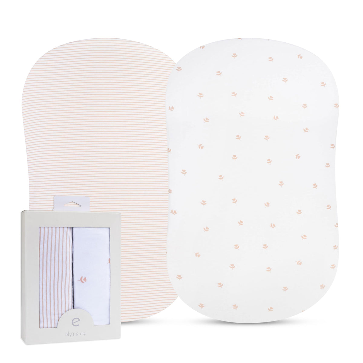 Ely's & Co pink tulip bassinet sheet pack, soft and breathable for newborn comfort.