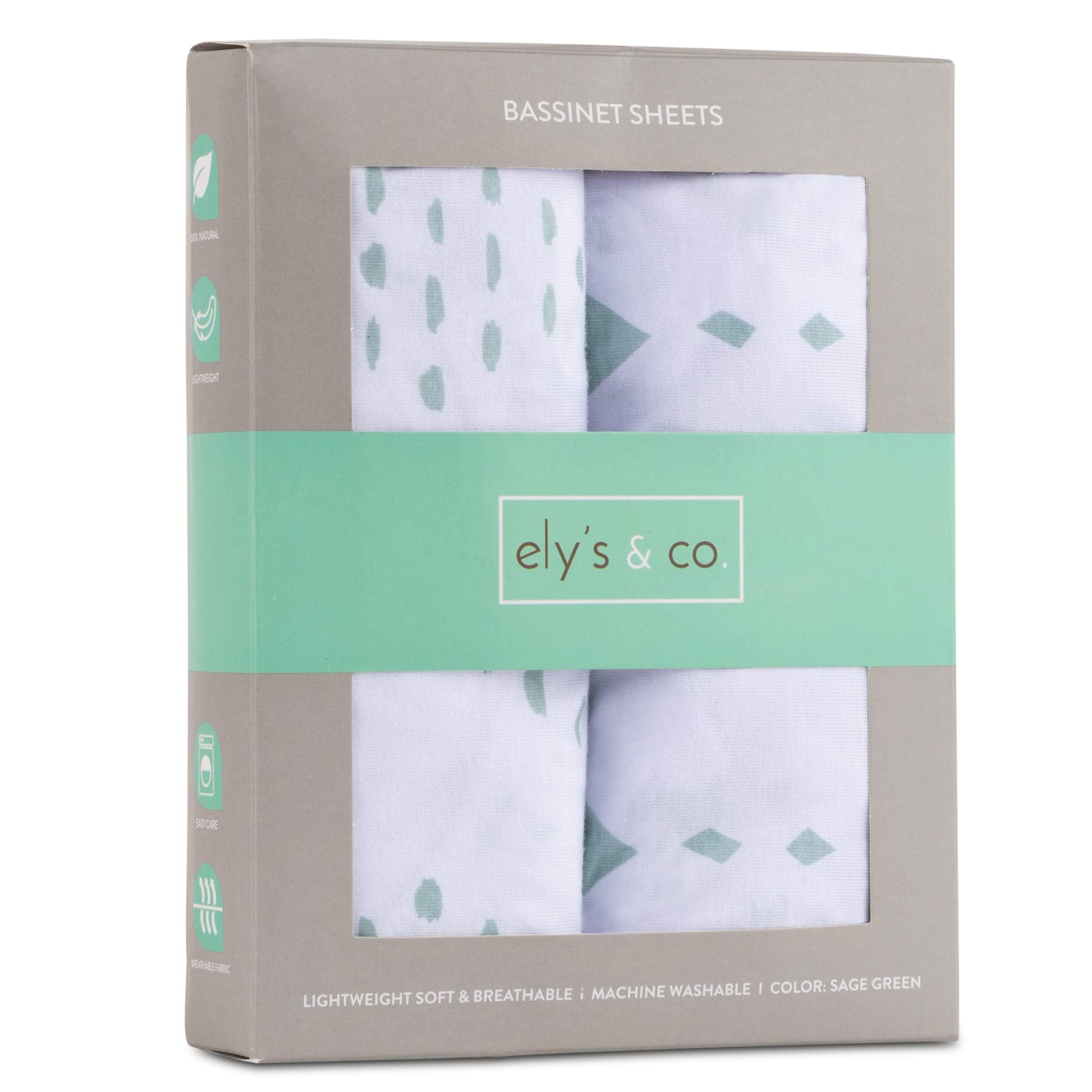 Ely's & Co Bassinet Sheets Sage Diamond elastic-band close-up for flexible secure fit