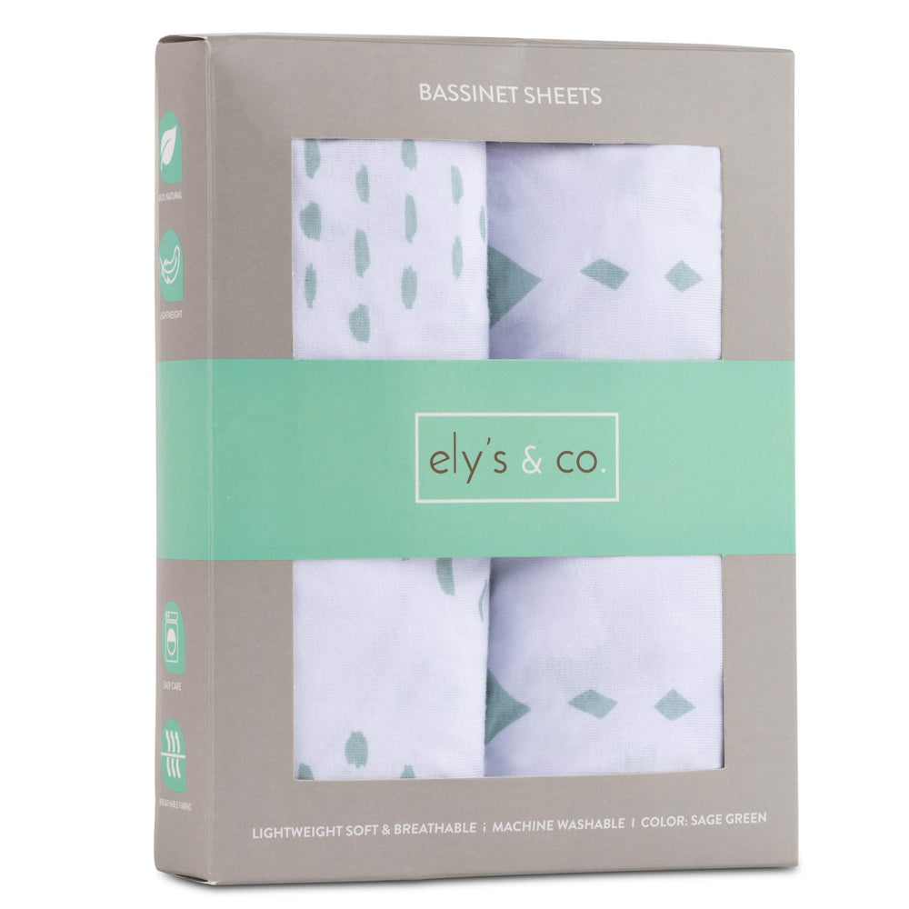 Ely's & Co Bassinet Sheets Sage Diamond elastic-band close-up for flexible secure fit