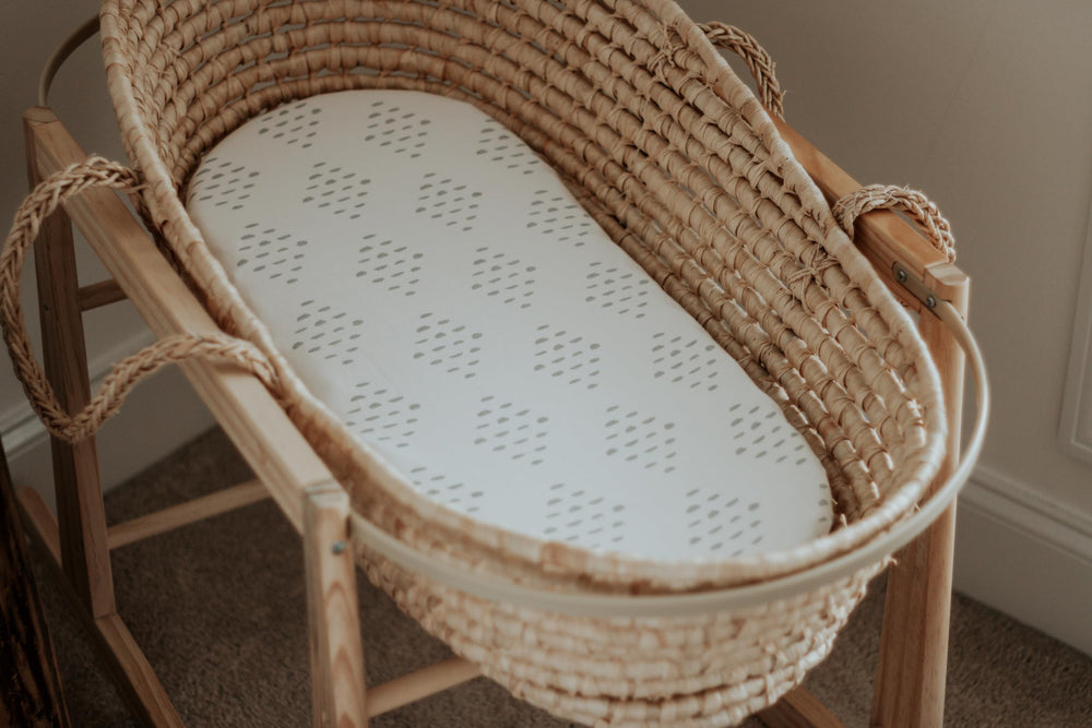 Ely's & Co Bassinet Sheets Sage Diamond fabric close-up of soft jersey knit texture