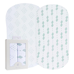 Ely's & Co Bassinet Sheets Sage Diamond pack front view showing snug fit and breathable cotton