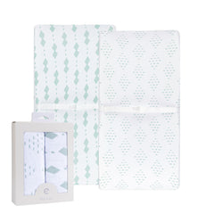 Ely's & Co Changing Pad Cover pack shot shows sage diamond print for easy nursery coordination
