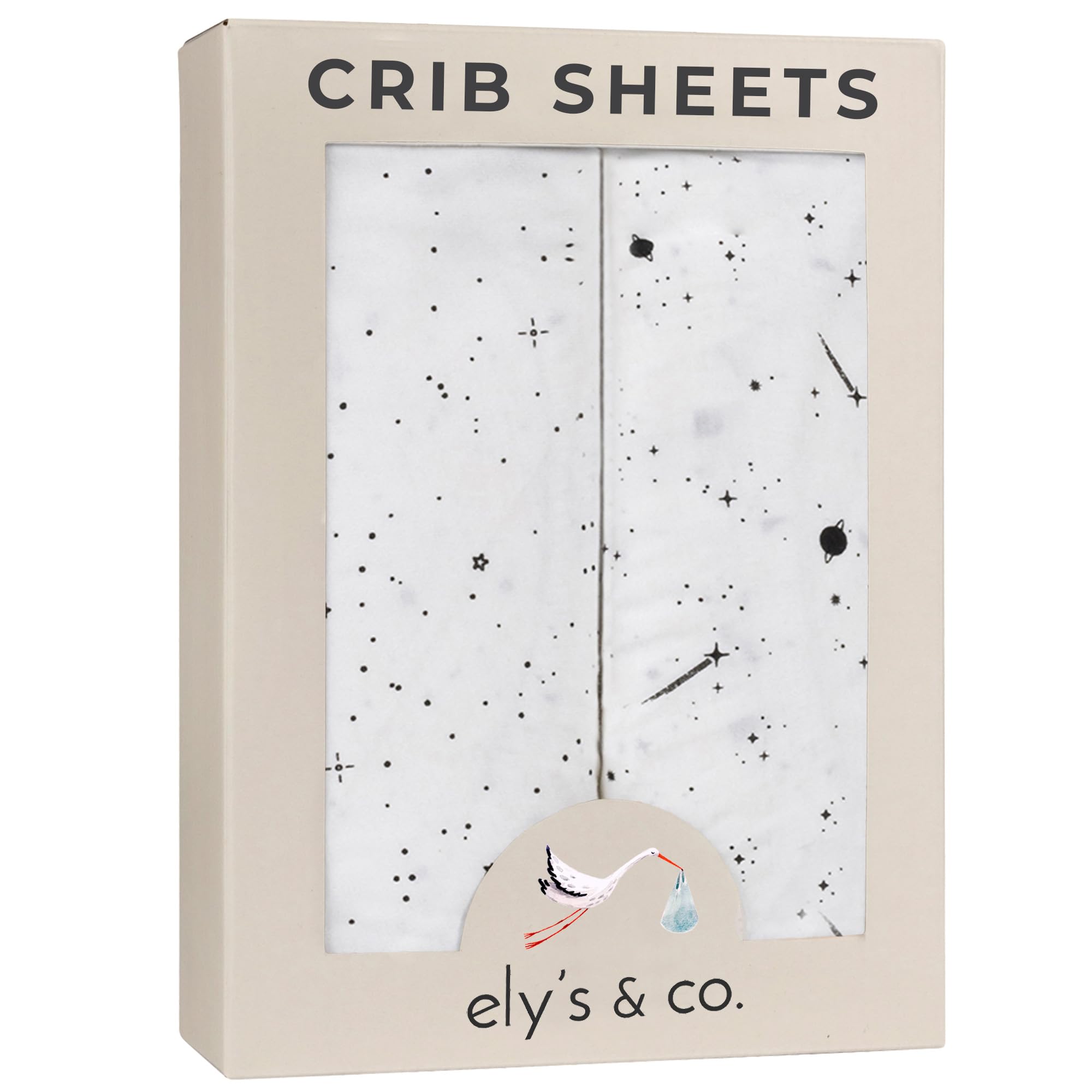 Ely's & Co. Celestial print crib sheets brighten nursery with soft jersey cotton for baby comfort.