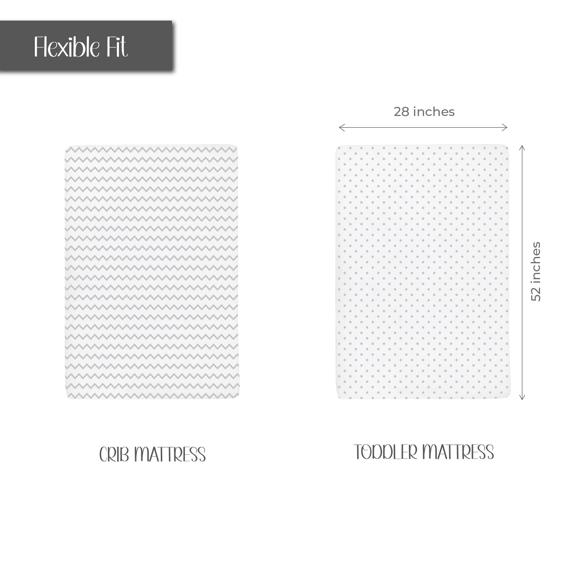Ely's & Co crib sheets in grey polka dot pattern provide lightweight warmth and style.