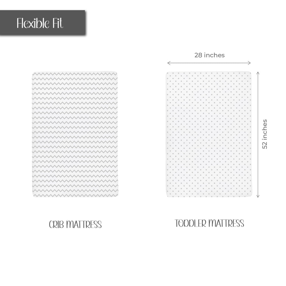 Ely's & Co crib sheets in grey polka dot pattern provide lightweight warmth and style.