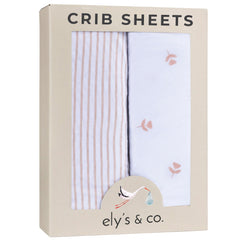 Ely's & Co. pink tulip packaging crib sheets ideal baby shower gift.