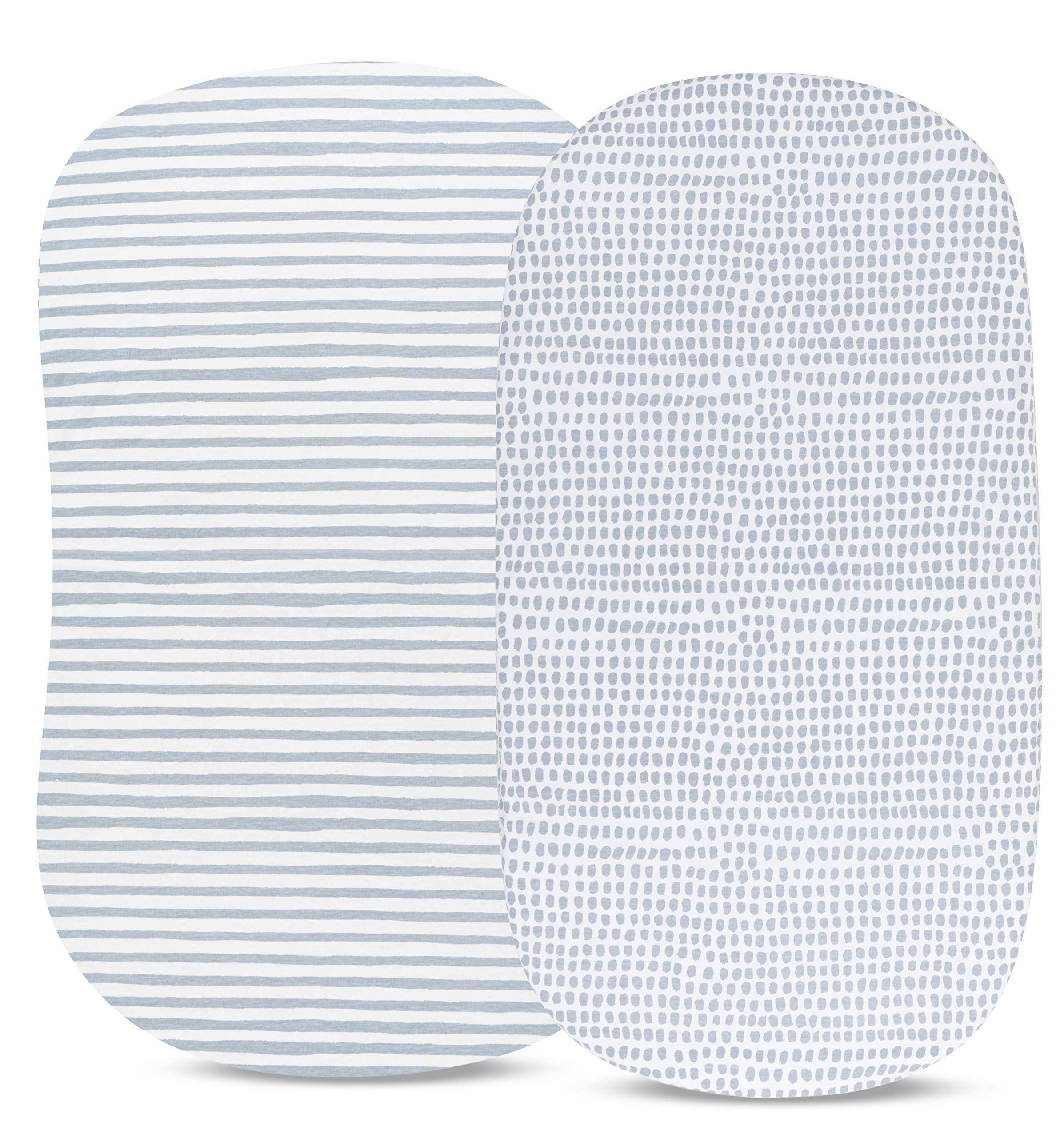 Elastic band on Ely's & Co sheet demonstrates secure, snug-fit for bassinet surfaces.