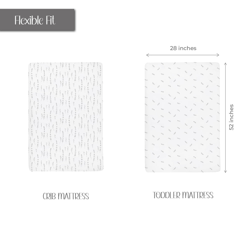 Ely's & Co forest grey crib sheets side view showing 2-pack versatility in nursery