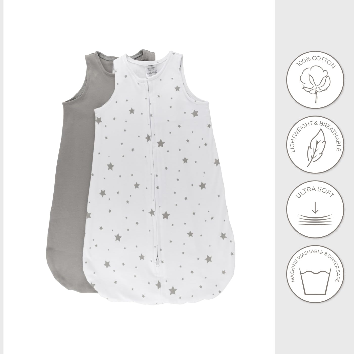 Ely's & Co knit cotton sleep sack soft touch image highlights breathable, baby-soft fabric for all-night comfort.