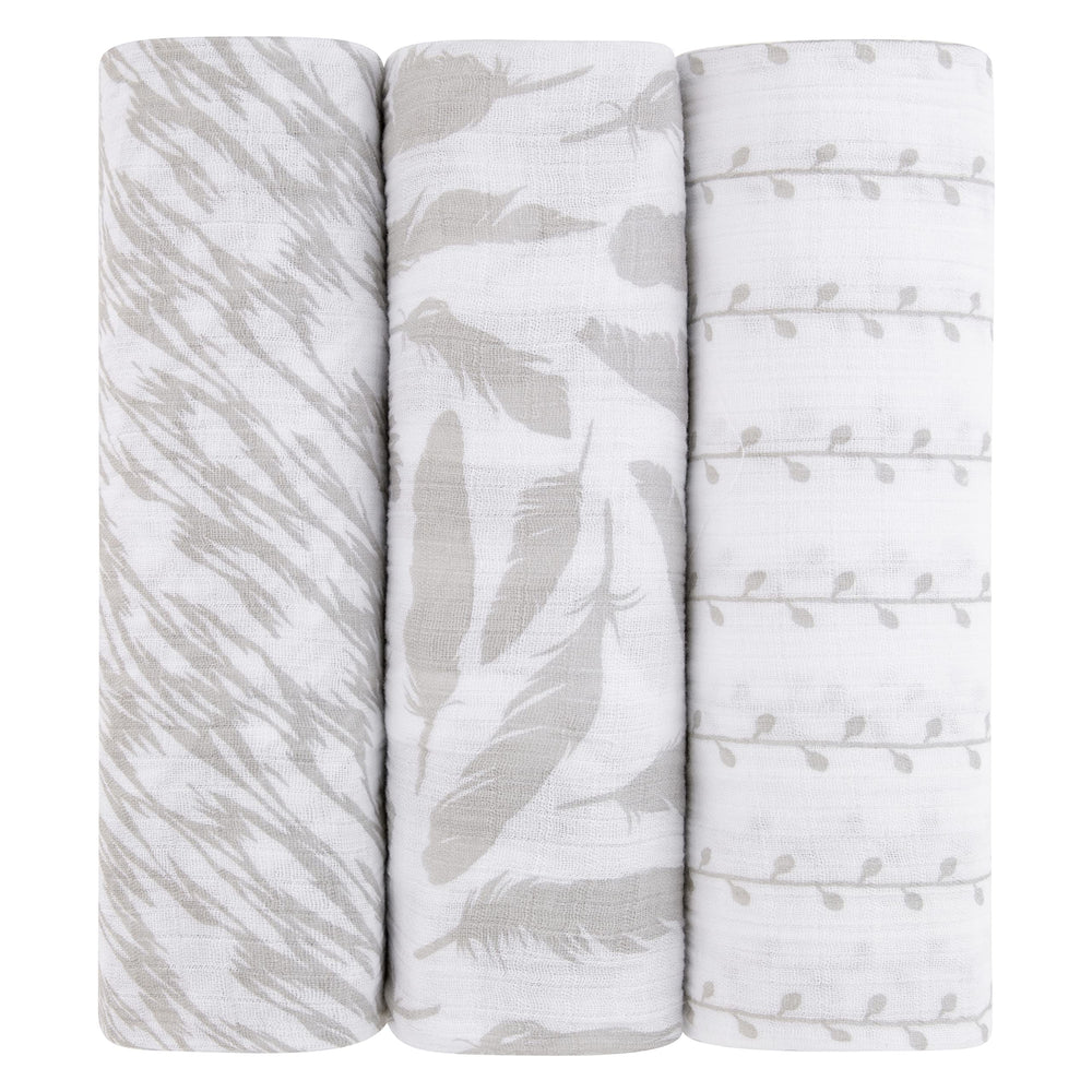 Ely's & Co muslin swaddle close-up highlights breathable cotton weave for baby comfort.