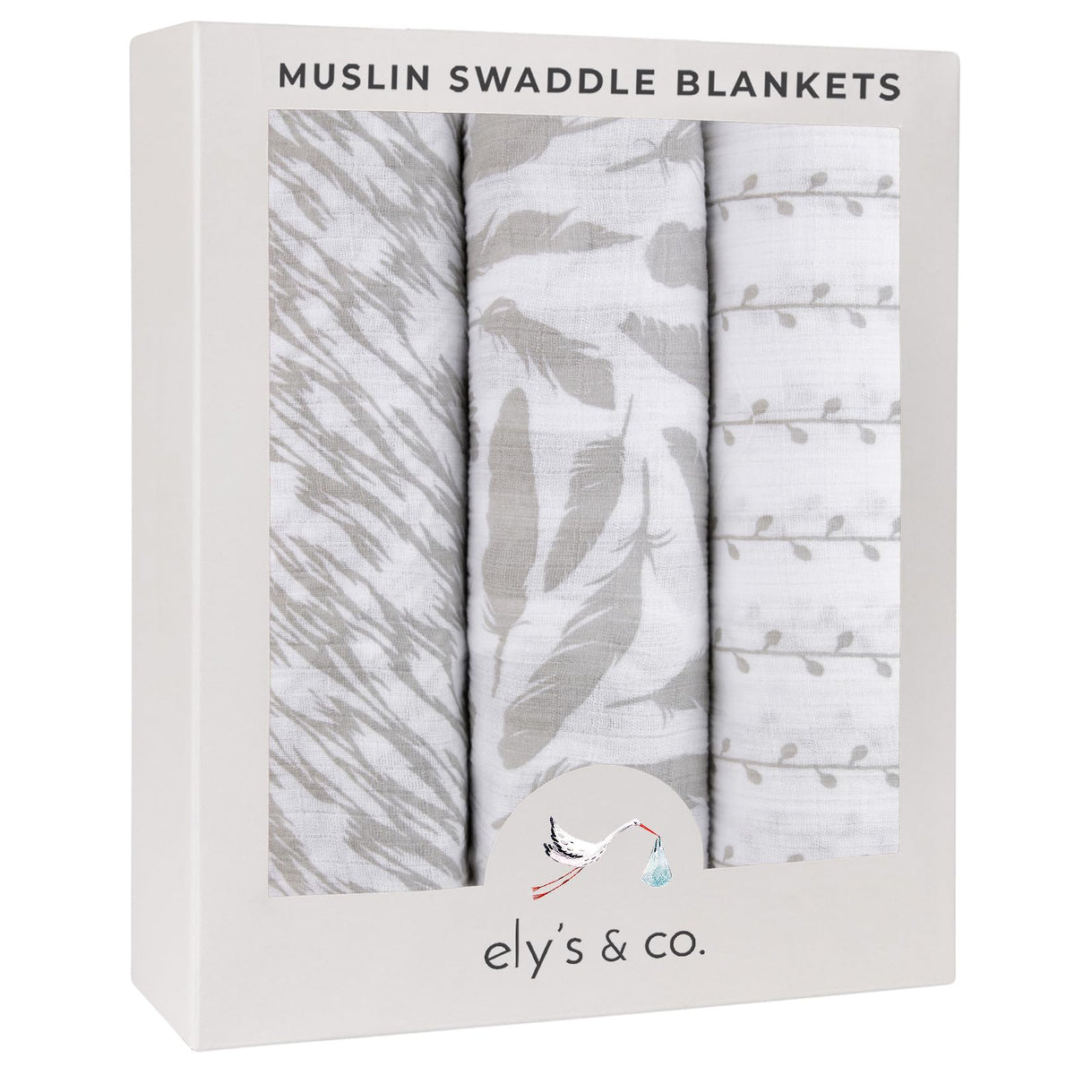 Ely's & Co muslin swaddle three-pack close-up shows soft texture for cozy swaddling.