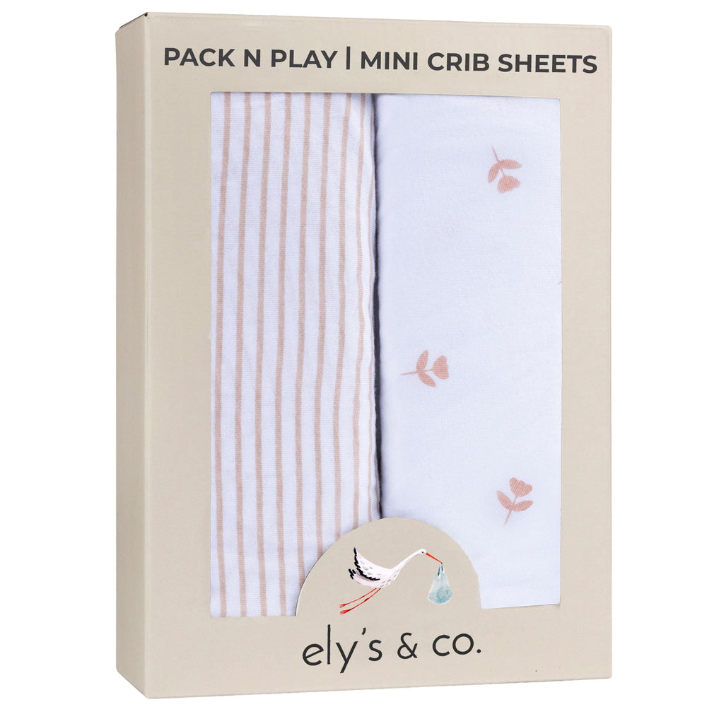 Ely’s & Co pack-n-play sheets pink tulips cover offers soft comfort for baby