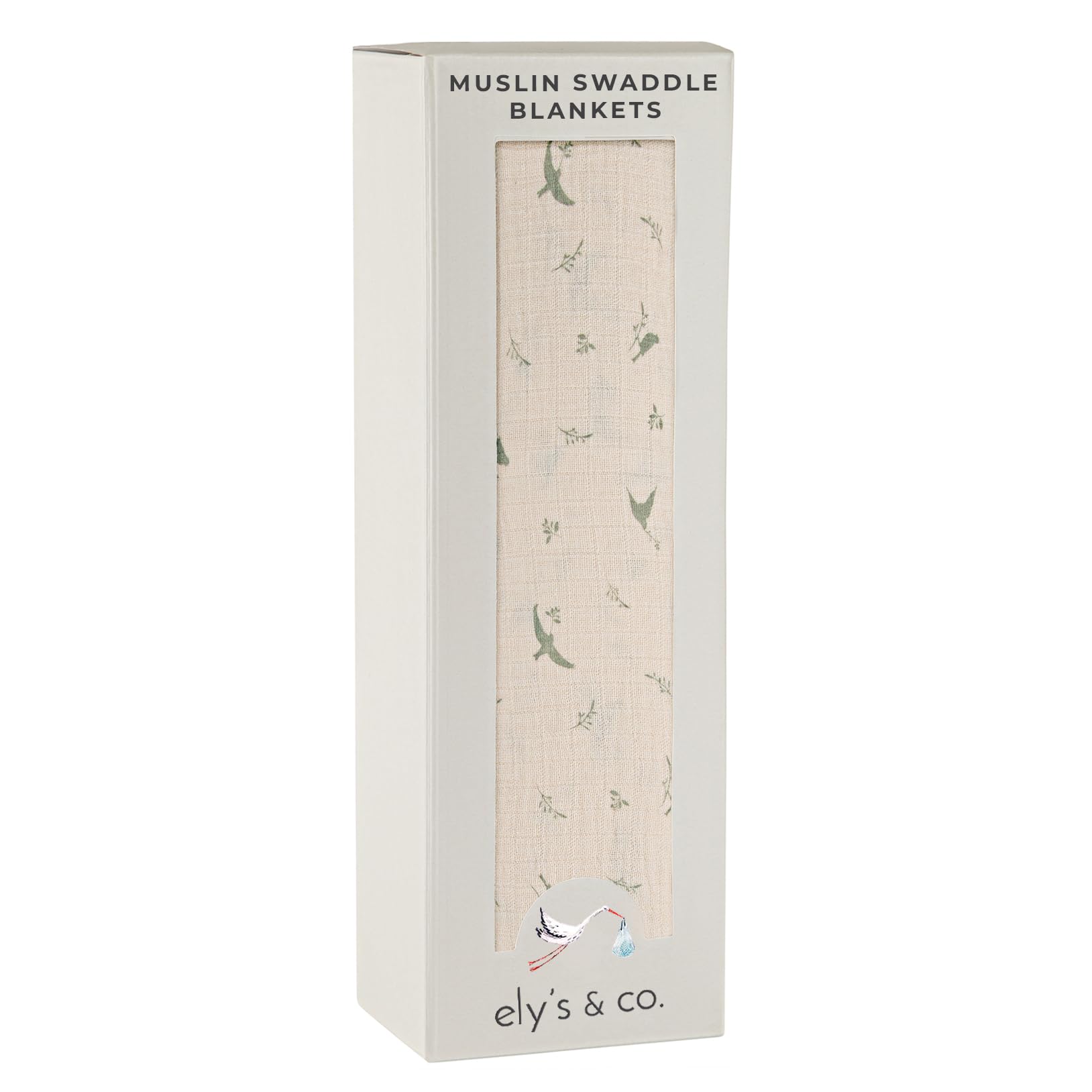 Ely's & Co sage bird swaddle closeup highlights breathable 100% cotton for gentle newborn comfort.