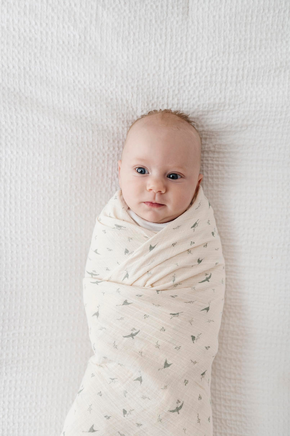 Ely's & Co sage bird swaddle multipurpose use shows stroller cover and nursing cover options.