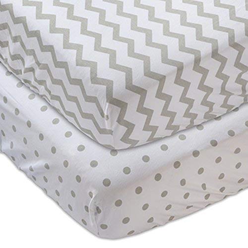 Ely's & Co two-pack grey chevron and dots on crib mattress protect.