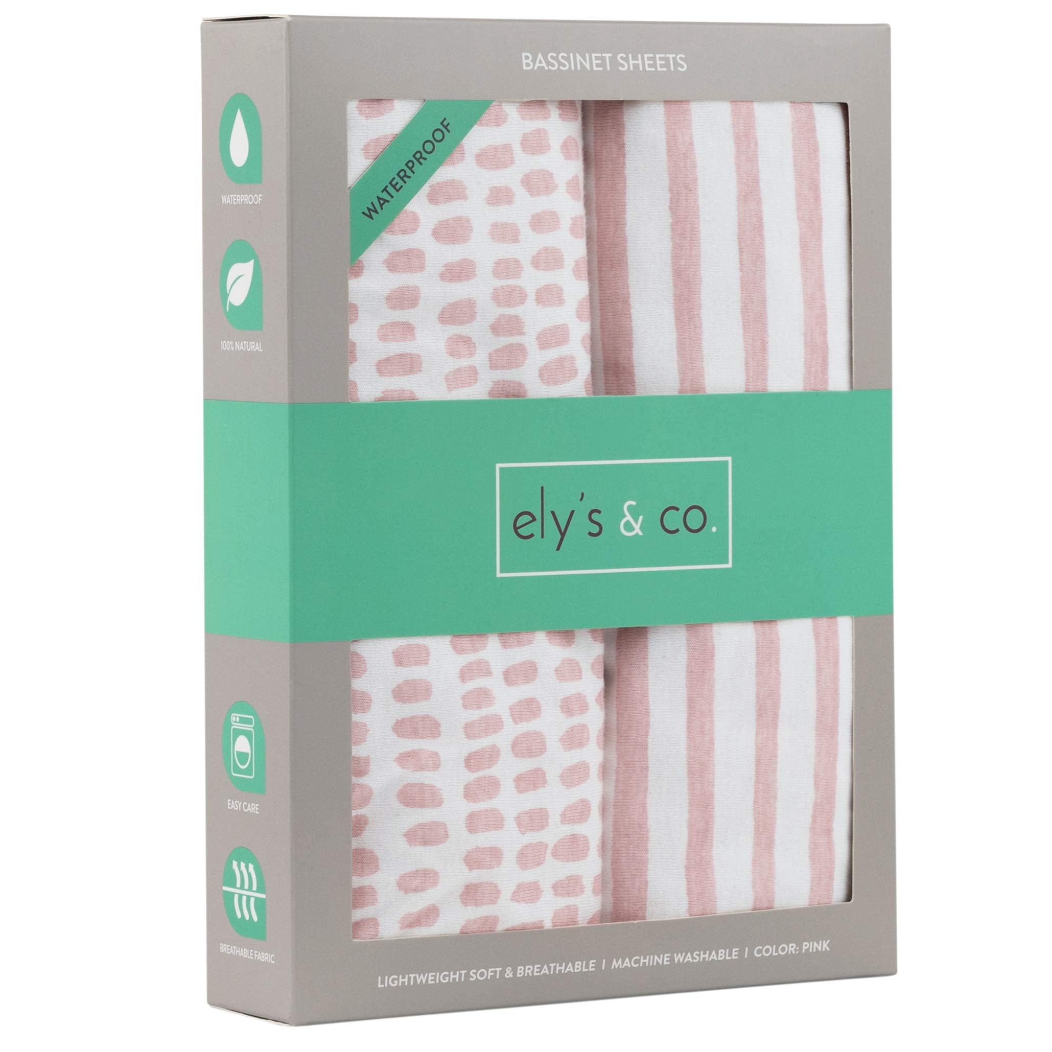 Ely's & Co waterproof bassinet sheet close-up showing TPU lining for mattress protection