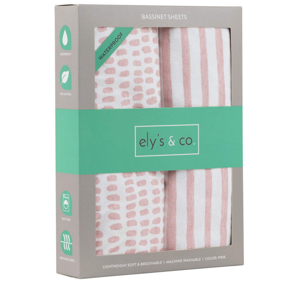 Ely's & Co waterproof bassinet sheet close-up showing TPU lining for mattress protection