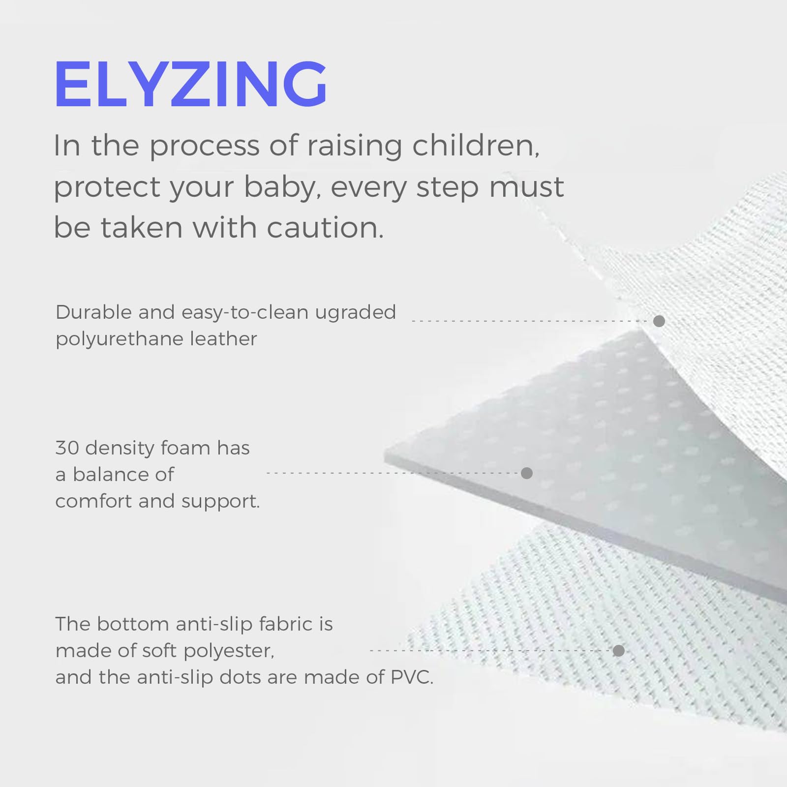 ELYZING 50x50 foam mat on hardwood, tile, or carpet provides a secure base for play