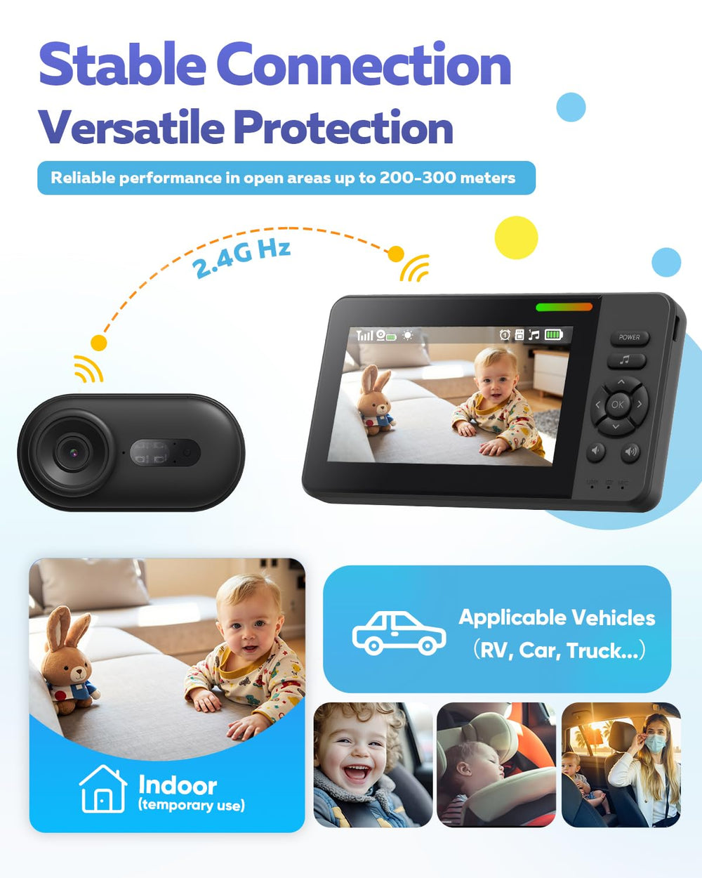 Elzeeo baby car camera battery life supports long monitoring.