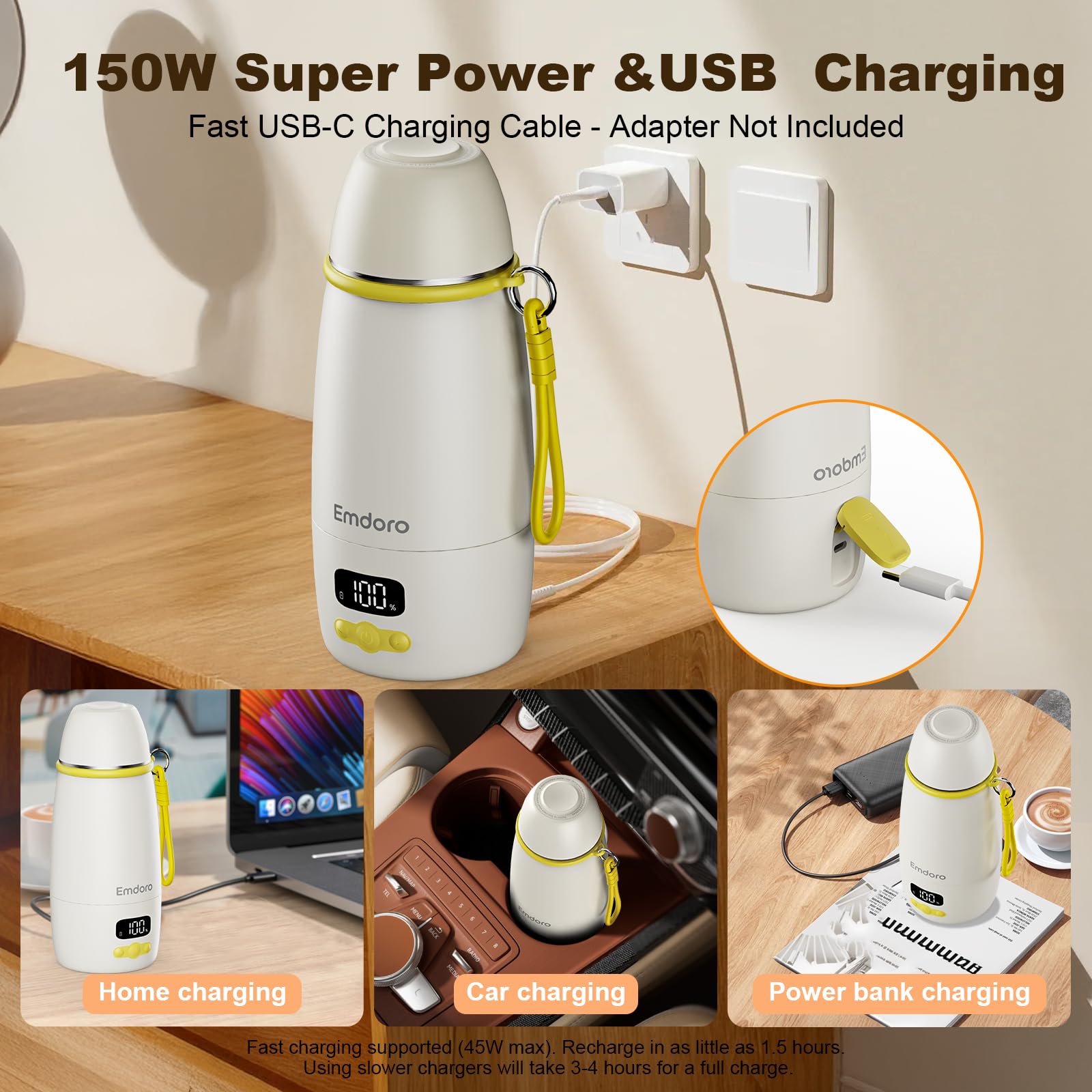 Emdoro bottle warmer 16000mAh battery supports wireless heat on the go.