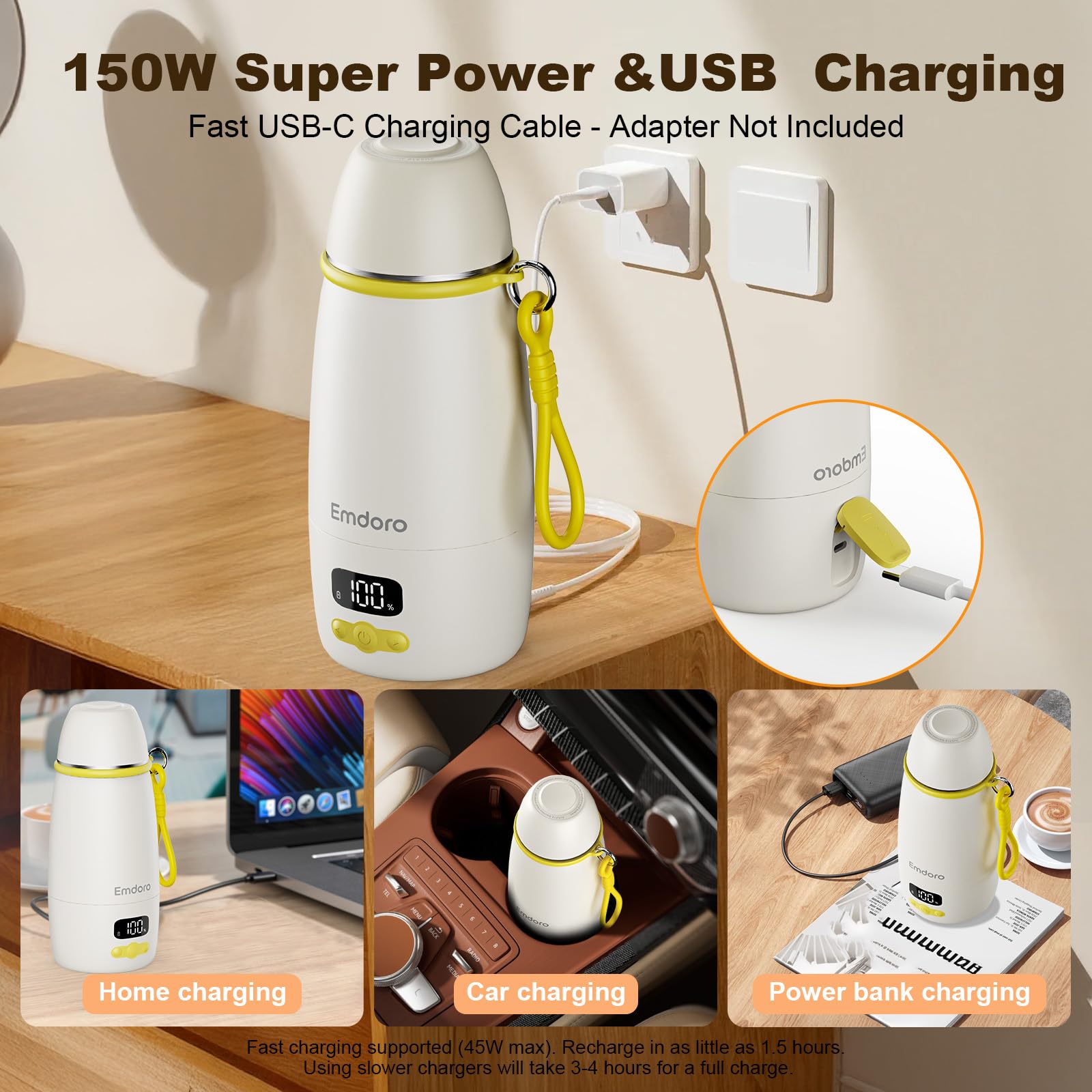 Emdoro bottle warmer-magnetic-lid image highlighting one-handed access for easy feeding
