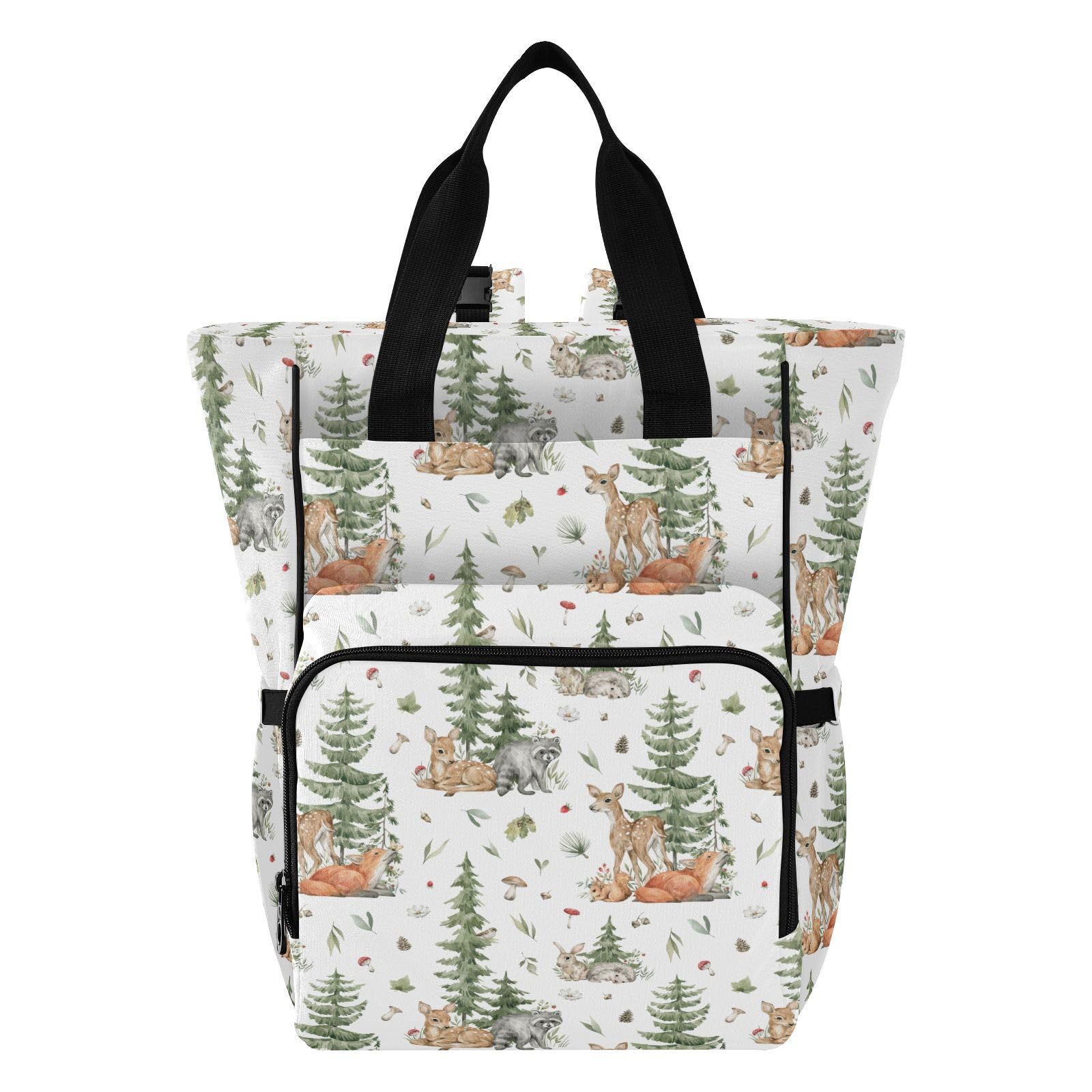 Emelivor Forest Animals Diaper Bag Backpack front view showing overall size and design