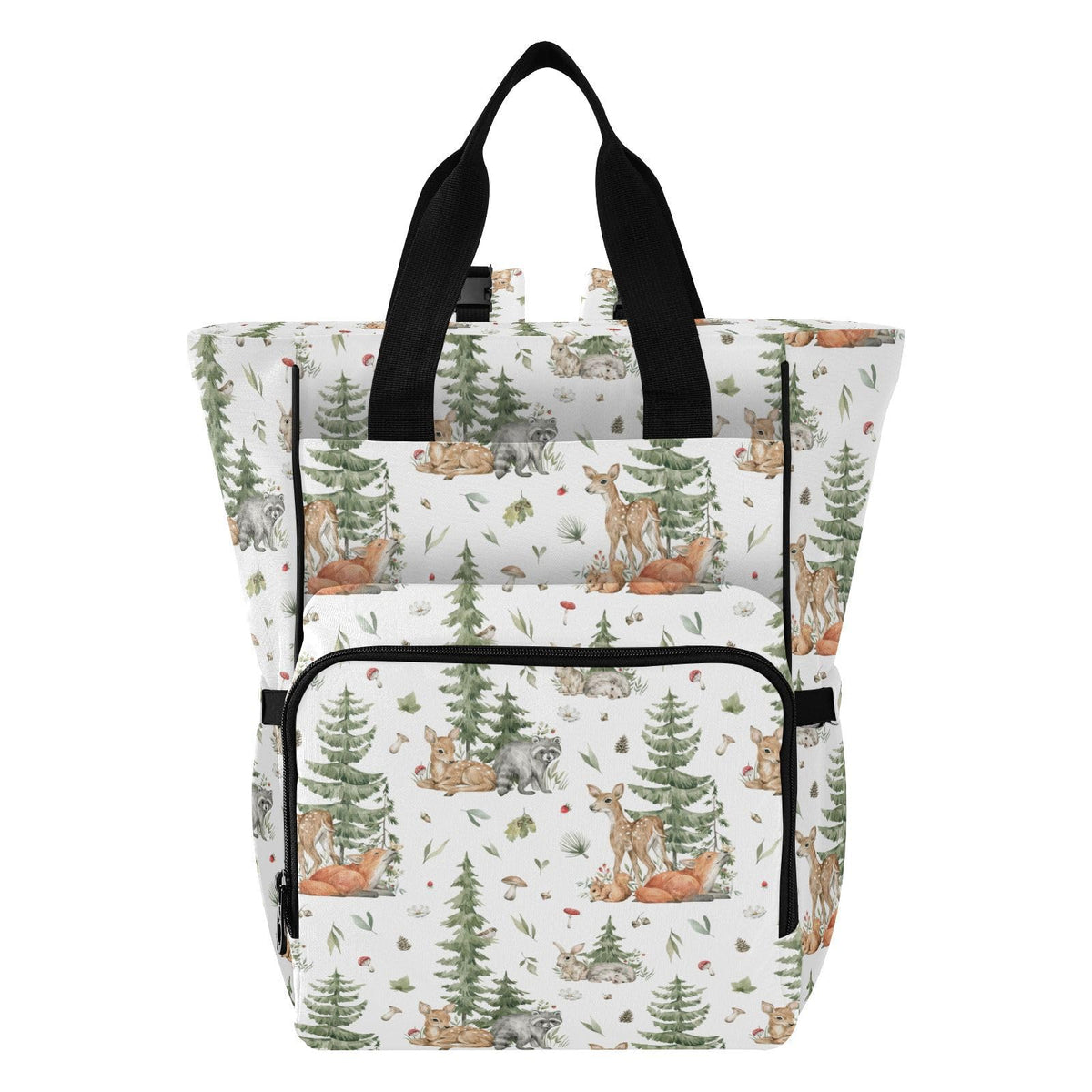 Emelivor Forest Animals Diaper Bag Backpack front view showing overall size and design